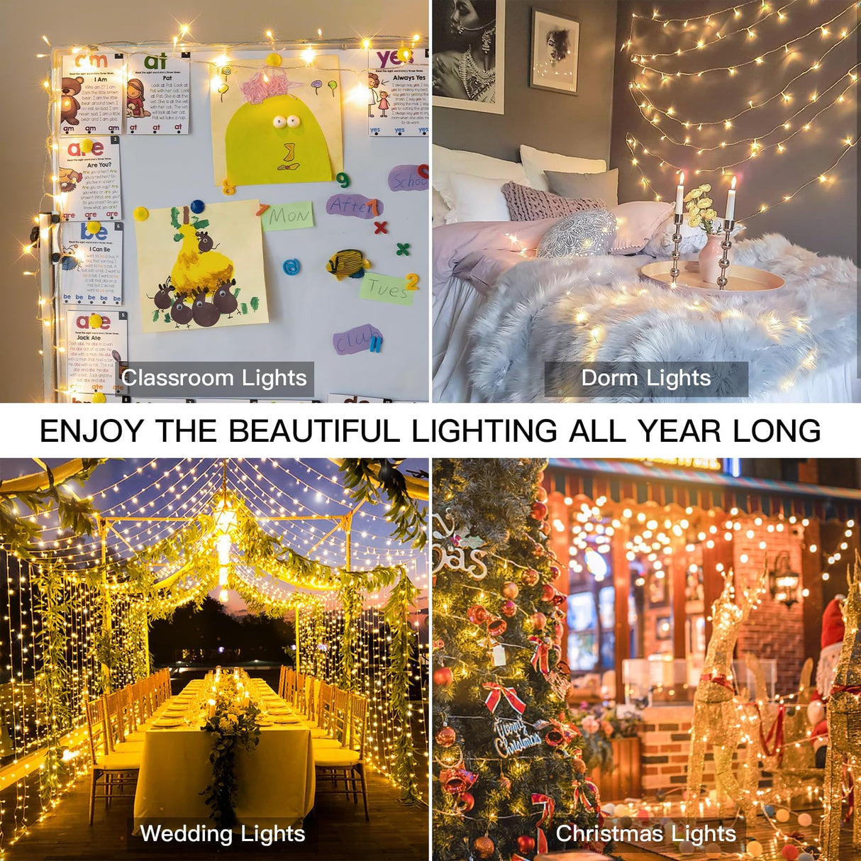suddus 200 Led Connectable Christmas Lights Outdoor Waterproof, 66ft Fairy Lights Plug in with Remote, Warm White Christmas Tree Light Indoor for Xmas Holiday, Party, Porch, Patio, Garden Decor