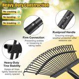 Garden Rake for Leaves: 18” Wide Metal Leaf Rake, 65” Long Adjustable Handle, Heavy Duty 25 Teeth, Fast Kids Women Large Lawn Yard Garden Leaf Cleanup Gardening Rakes: Grass,Debris,Pine Needles Pick
