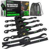 Rhino USA Retractable Ratchet Straps (4-Pack) - 1 Inch x 10 Feet (1,209lb Break Strength) - Auto Self Retracting Tie Down Straps for Truck, Cargo Trailer, Motorcycle, ATV, UTV - Black
