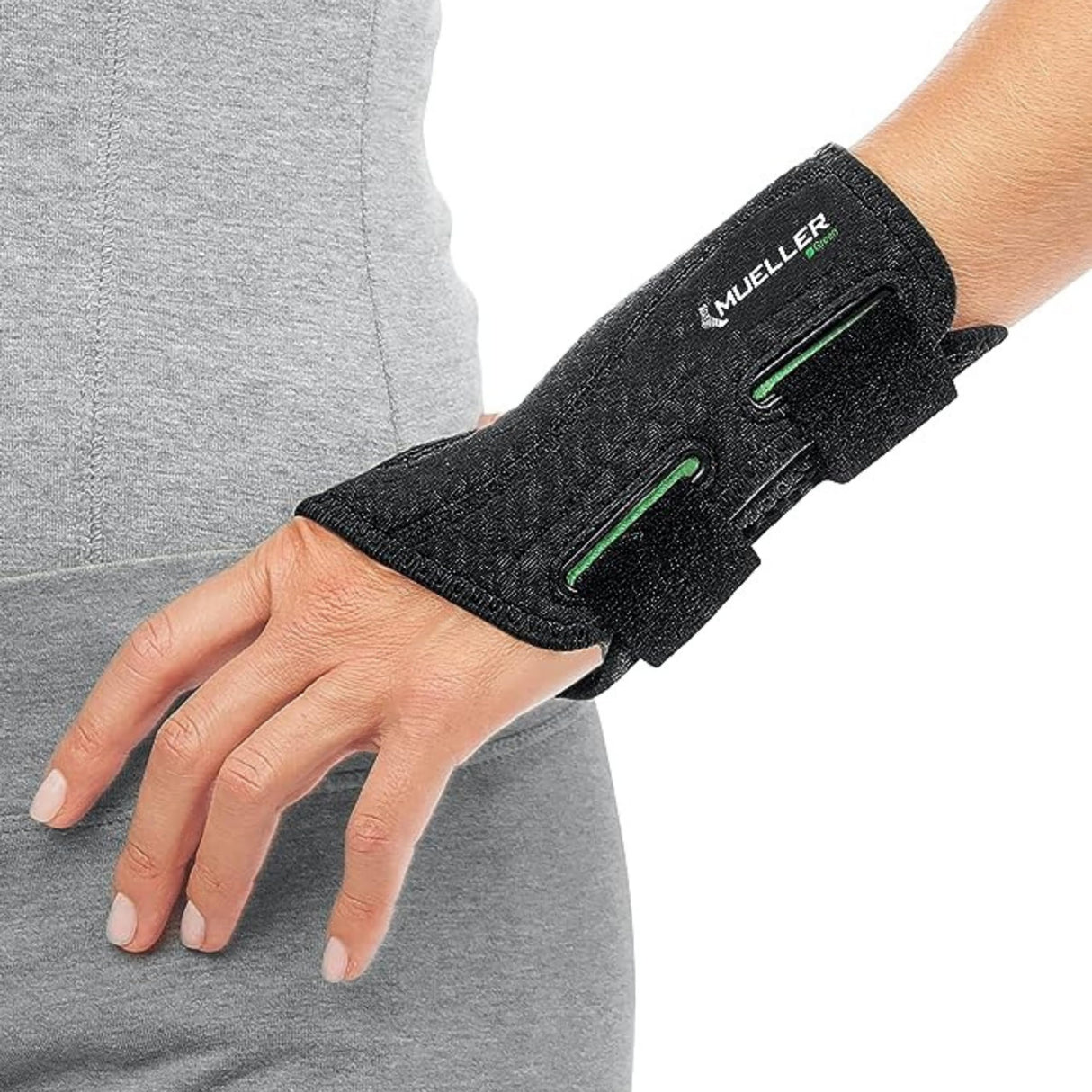 MUELLER Sports Medicine Green Fitted Wrist Brace for Men and Women, Wrist Pain Relief Support, Ideal for Carpal Tunnel, Tendonitis, Arthritis, Left Hand, Black, Large/X-Large