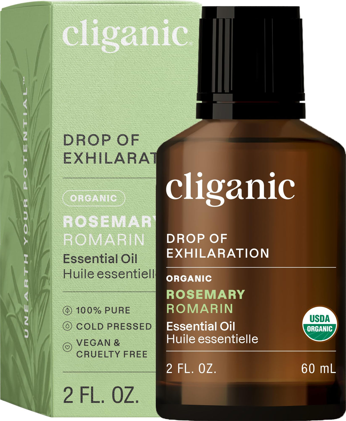 Cliganic Organic Rosemary Essential Oil, 2oz - 100% Pure Natural Undiluted, for Aromatherapy | Non-GMO Verified (Packaging May Vary)