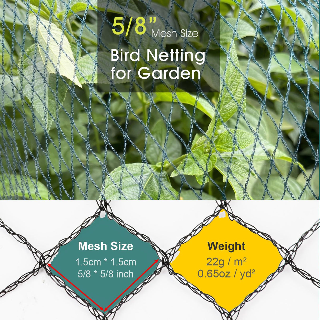 RIFNY Bird Netting for Garden Protection, 13 x 40FT Mesh Garden Netting