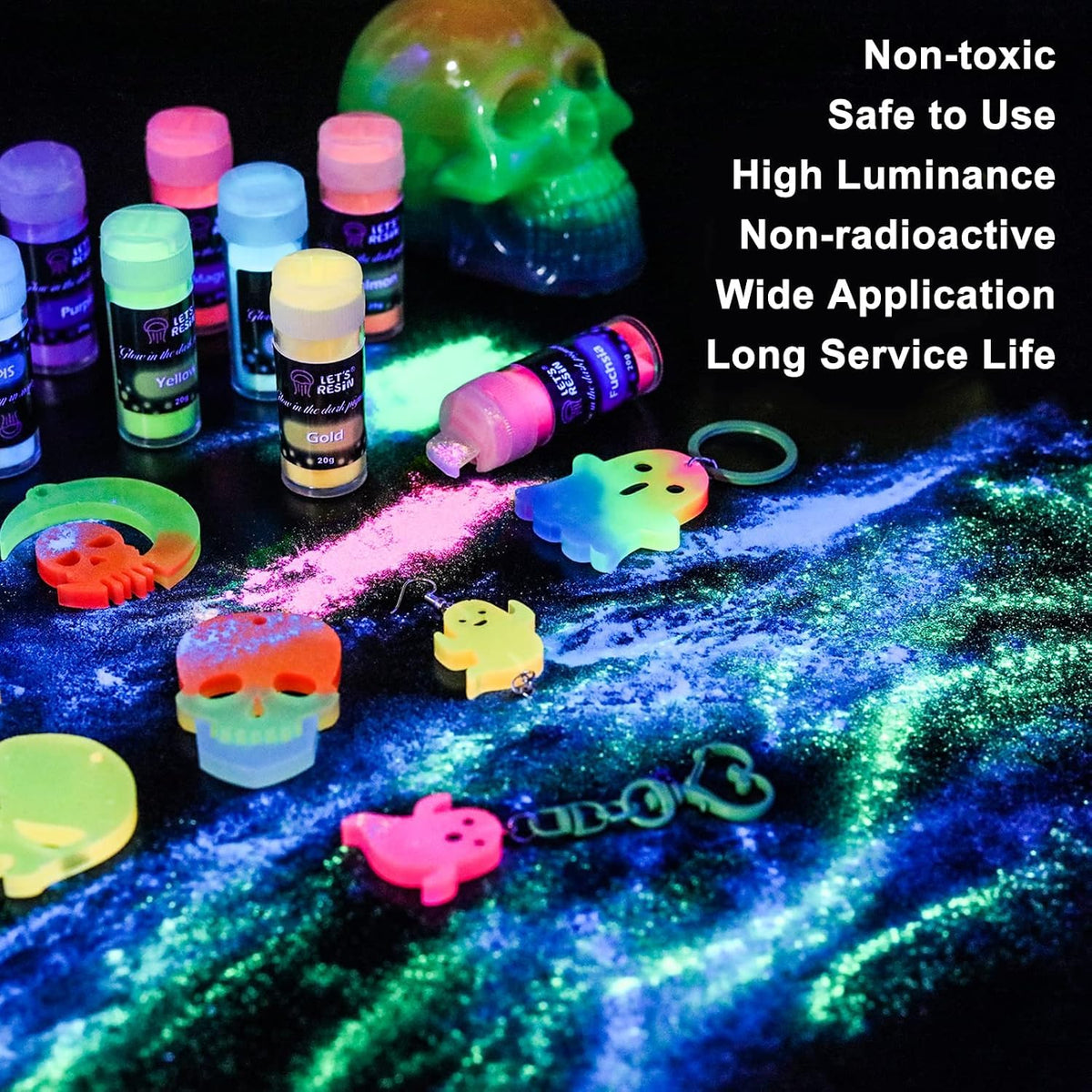 LET'S RESIN 12 Colors Glow in The Dark Pigment Powder for Resin - 20g/Jar