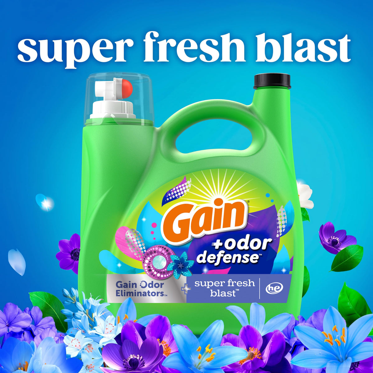 Gain Odor Defense Liquid Laundry Detergent, Super Fresh Blast Scent, 194 fl oz, 134 Loads, 2 in 1, Laundry Detergent Liquid Soap, HE Compatible