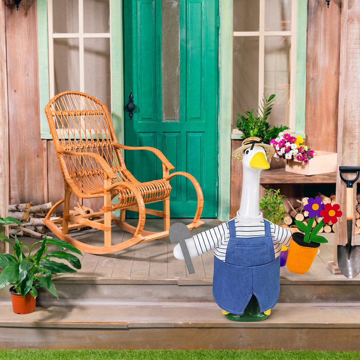 Ueyben Porch Goose Gardening Outfit for 23" Cement Plastic Goose Statue