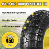 10 Inch Soild Rubber Dolly Tire Wheels, 4.10/3.50-4" Tire and Wheel Flat Free for Garden Carts, 5/8" Bearings,2.1"Offset Hub for Hand Truck, Gorilla Cart, Wheelbarrow Metal (4 Packs)