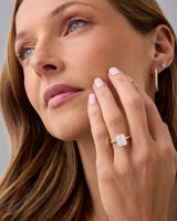 PAVOI 14K Yellow Gold Plated Radiant Cut Engagement Ring for Women | Hidden Halo Ring | Size 5
