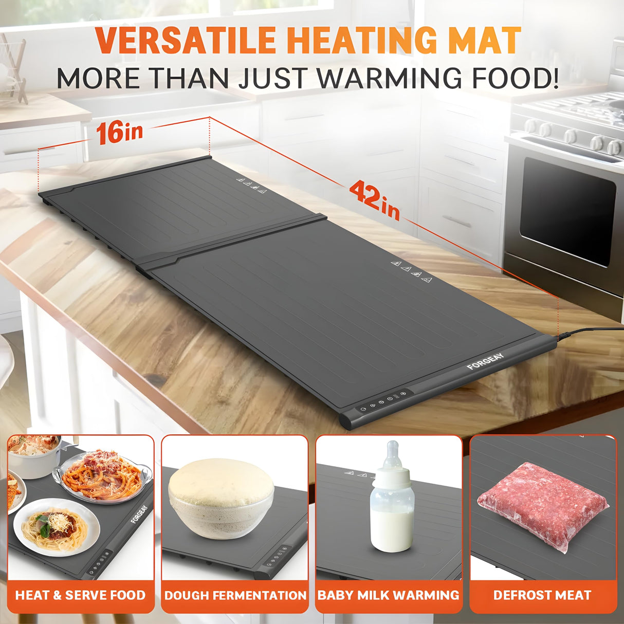 Forge AY XXL Food Warming Mat for Countertop 42"x16" - Electric Warming Trays for Buffets Party - Extra Large Fast Full-Surface Heating Mat - 2 Piece Extendable Roll-Up Warmers for Food Trays Buffet