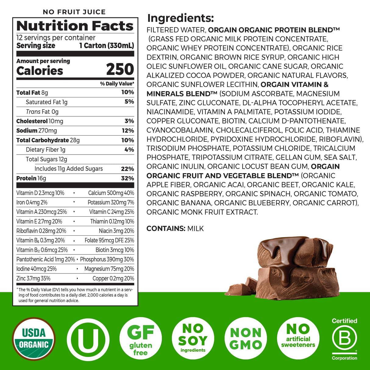 Orgain Organic Nutritional Protein Shake, Creamy Chocolate Fudge - 16g Grass Fed Whey Protein, Meal Replacement, 20 Vitamins & Minerals, Fruits & Vegetables, Gluten Free, Non-GMO, 11 Fl Oz (12 Pack)