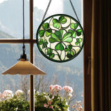 CRISGIF Stained Glass Window Hanging - Ireland Green Lucky Clover Suncatcher for Doors Garden St. Patrick's Day Sun Catchers Decor Mother's Day Birthday for Women Men Mom Nana 6.3 in