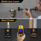 PREXISO 2-in-1 Stud Finder with Laser Level, Rechargeable Multi Surface Cross Line Laser & Wall Stud Scanners Tool for Hanging Frames & Picture, Wood Ac Wire Metal Studs Joist Pipe Detection