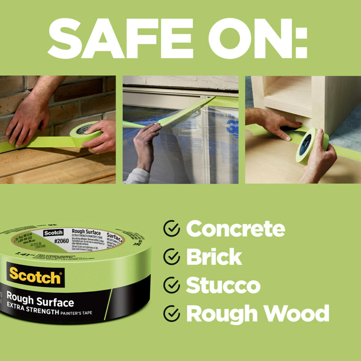 Scotch Painter's Tape 2060-1A 2060 Masking Tape, 1-Inch by 60-Yard, Green, 4 Pack