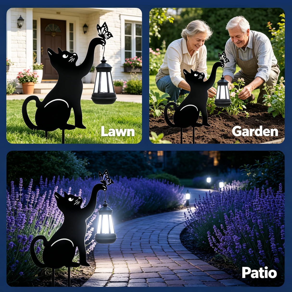 Black Cat Solar Lights Outdoor - Cat Lover Gifts for Mom Woman Grandma,Garden Decor with Butterfly Decorative Metal Stake Housewarming Ornament for Yard Pathway Lawn Patio