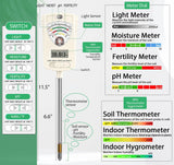 Soil Test Kit, 7-in-1 Soil Moisture Meter, Dual Screen Soil Tester, Moisture/pH/Temperature/Sunlight/Air Humidity/Fertility, Perfect for Farming, Gardening, Lawns, Outdoor-Lvory White