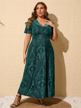 Simplee Womens V Neck Plus Size Velvet Dress Holiday Winter Christmas Party Long Formal Dress for Wedding Guest (2XL Dark Green)