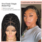 Lexqui 36'' Knotless Box Braided Wigs for Women Braided Lace Wigs Triangle Lace Front Braided Wig Human Hair Blended Full Double Lace Braided wig with Baby Hair Braid Lace Front Wig