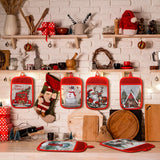 Jingmore 12 Pcs Christmas Pot Holders with Pocket Xmas Retro Pot Holders for Kitchen Winter Hot Pads Oven Mitts Cookie Bag Cute Heat Resistant Farmhouse Oven Gloves Baking Cooking