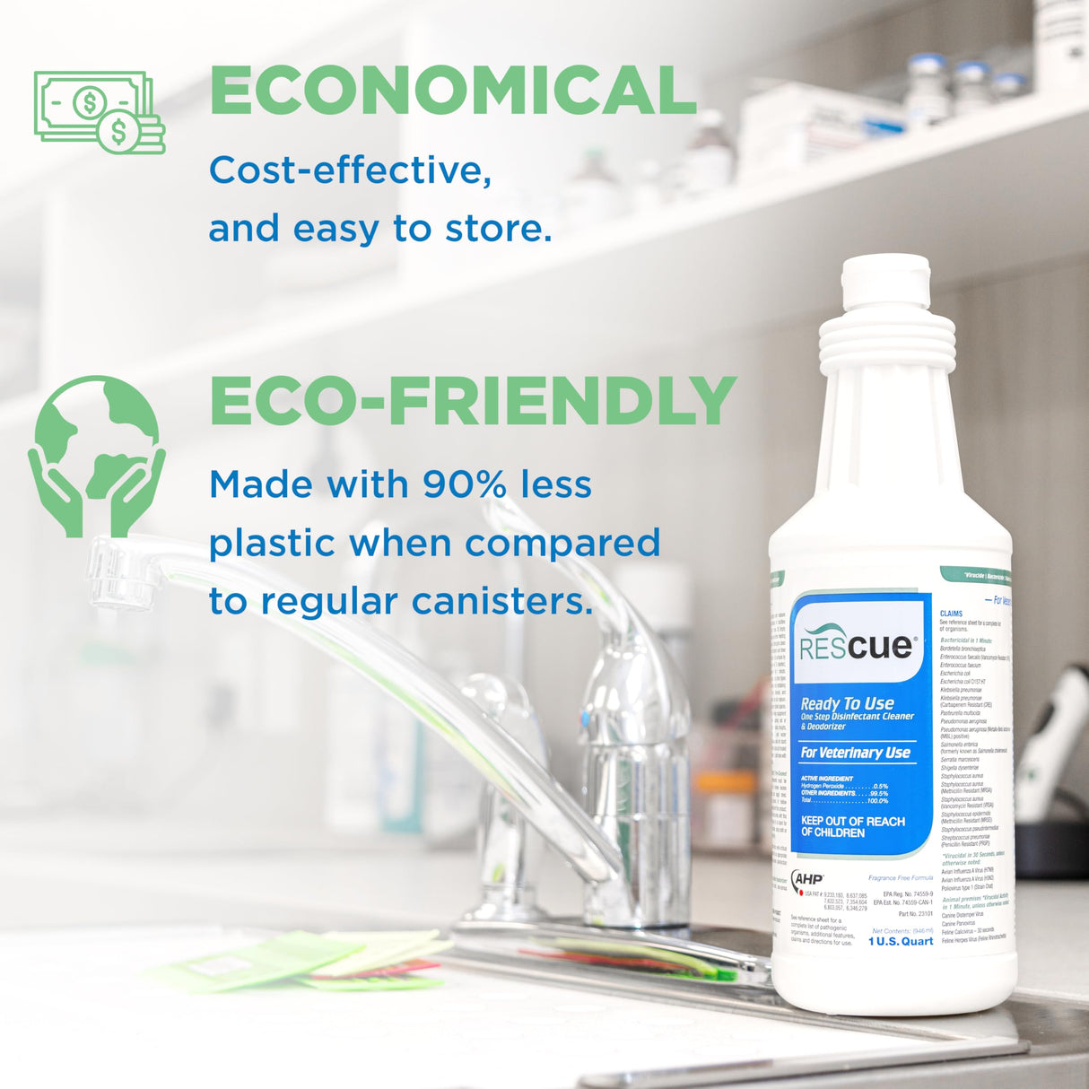 REScue One-Step Ready-to-Use Disinfectant Cleaner & Deodorizer – For Veterinary Use, Animal Shelters, Pet Foster Homes, Kennels, Litter Box – 32 Ounce RTU (Spray Nozzle NOT Included)