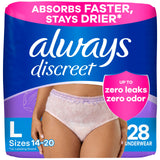 Always Discreet Adult Incontinence Underwear for Women and Postpartum Underwear, L, Up to 100% Bladder Leak Protection, 28 Count (Packaging May Vary)