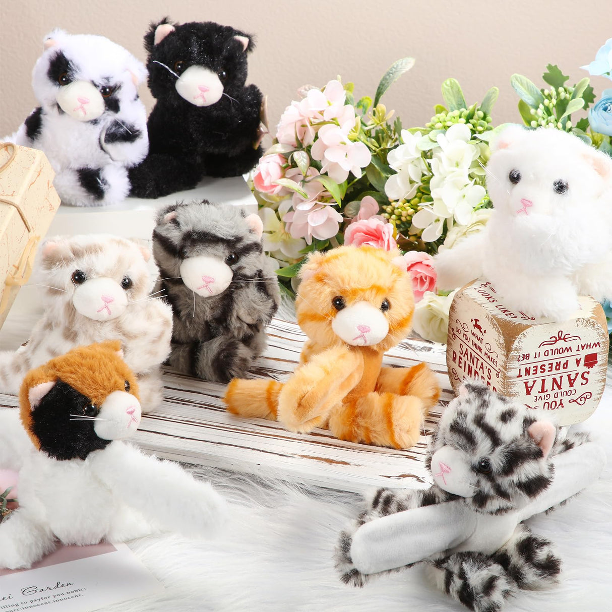 Liliful 8 Pack Kids Gifts Stuffed Animal Cat Slap Bracelets, Halloween Christmas 8 Inch Plush Wrist Cute Snap Bracelet Birthday for Boys Girls Child Bulk Item Pet Adoption Party Favors(Kittens)