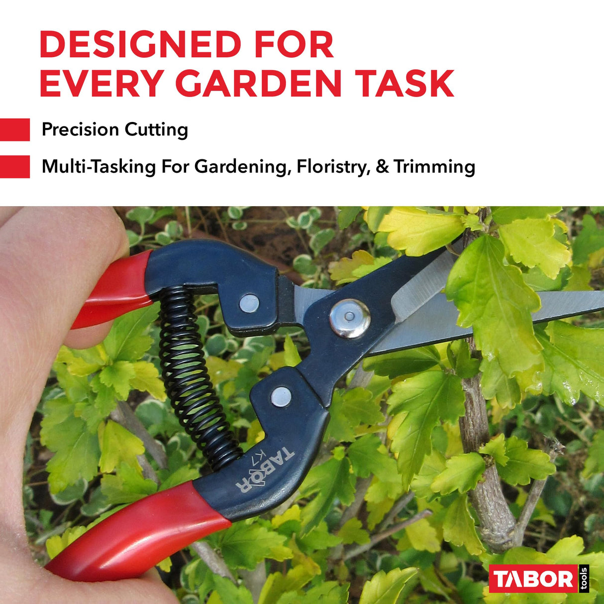 TABOR TOOLS K7A Pruning Shears with High Carbon Steel Blades, Straight Garden Snips & Pruning Scissors, Florist Shears for Deadheading, Trimming & Harvesting Herbs, Flowers, Fruits or Vegetables