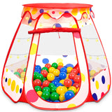 PopUp Princess Tent, Toddler Girl Toys Baby Ball Pit with LED Star Lights, Foldable Kid Play Tent with Carrying Bag, Indoor Outdoor 1 2 3 Year Old Girls Toy Gift for Birthday/ Christmas, Red