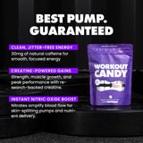 Gains in Bulk Workout Candy, Pre Workout Chews with Creatine and Caffeine for Energy, Focus, Muscle and Pump, Nitric Oxide Support, Supplements for Men and Women, Sour Fruit, 90 Vegetarian Chews