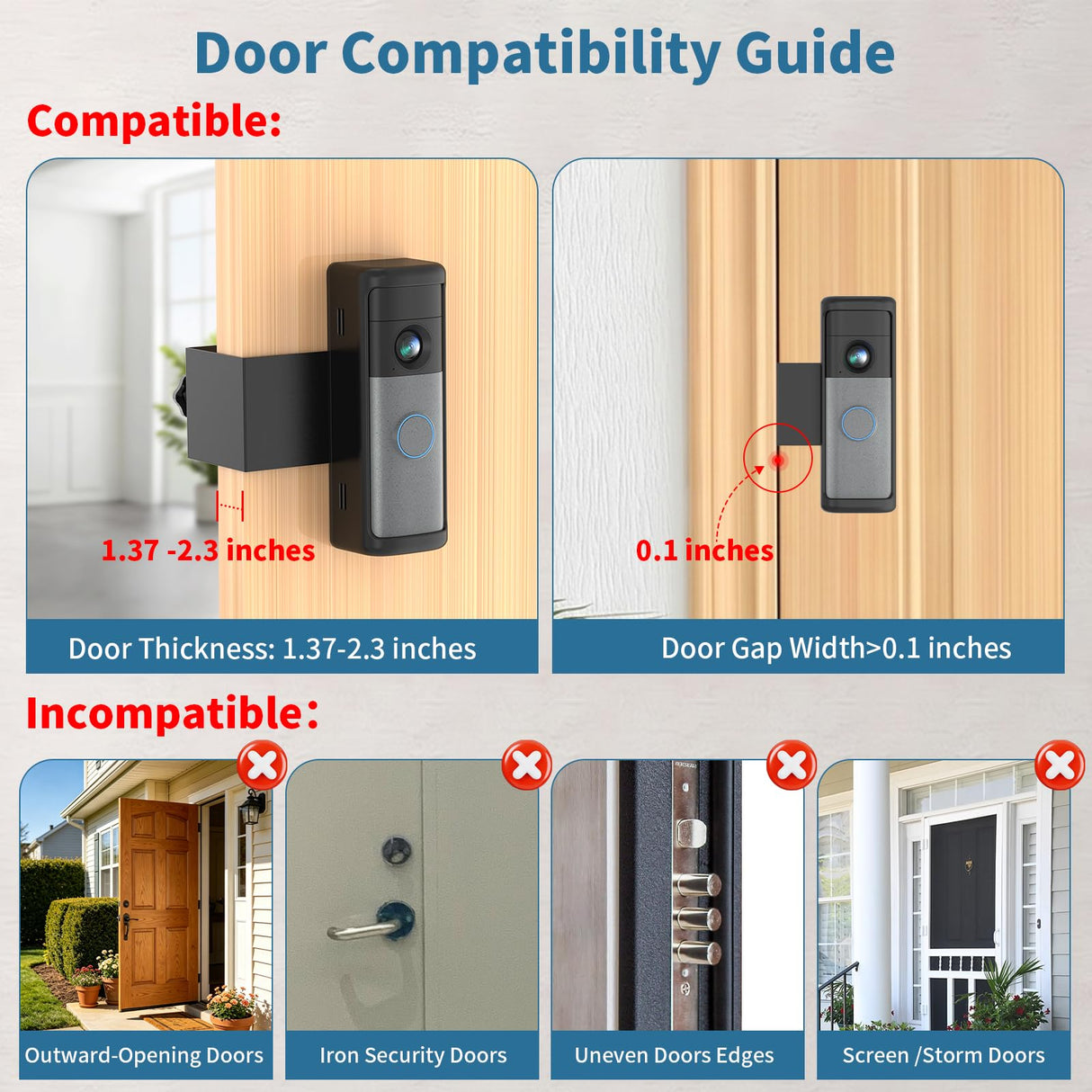 Anti-Theft Ring Doorbell Mount Compatible with Battery Doorbell/Pro/Plus(2nd Gen), No-Drill Doorbell Mounting Bracket Accessories for Inward Swing Door