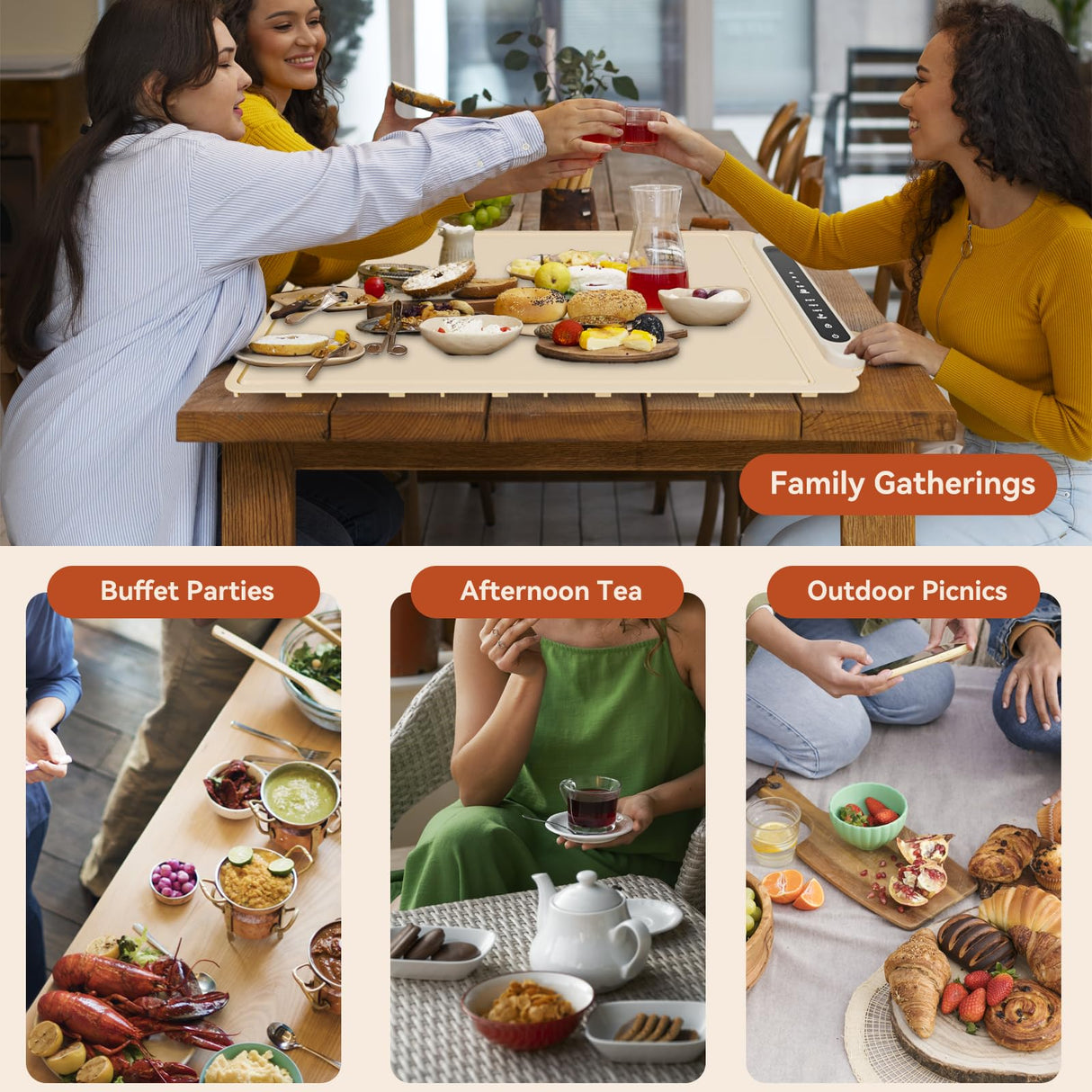 Warming Mat for Food Warmer Pad: 24"X16" Adjustable Foldable Silicone Electric Warming Tray for Buffets Party - Fast Heating Portable Hot Plates for Countertop Kitchen Travel Home Ideas