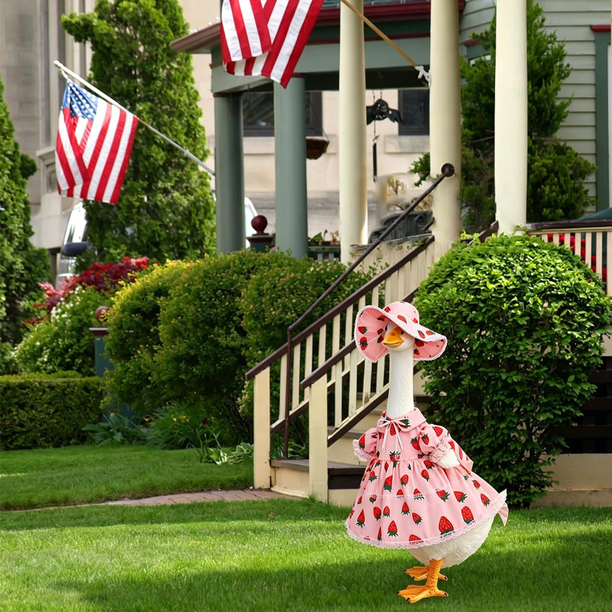Summer Porch Goose Outfit for 23'' Cement Statue Goose, Strawberry Porch Goose Clothes Skirt Costume for Summer Outdoor Yard Lawn Patio Decor