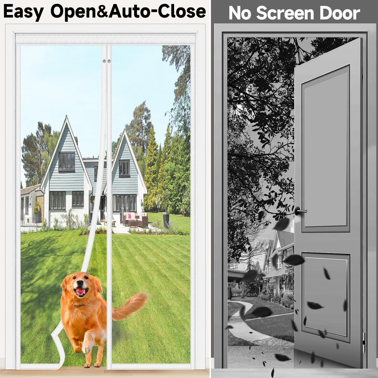 HOFUDON Upgraded Magnetic Screen Door, Heavy Duty Fiberglass Mesh, Quick Close Full Strip Magnets, Door Screen Magnetic Closure for Single Door Size 36 x 80 Inch, Screen Door Size 39 x 82 Inch White