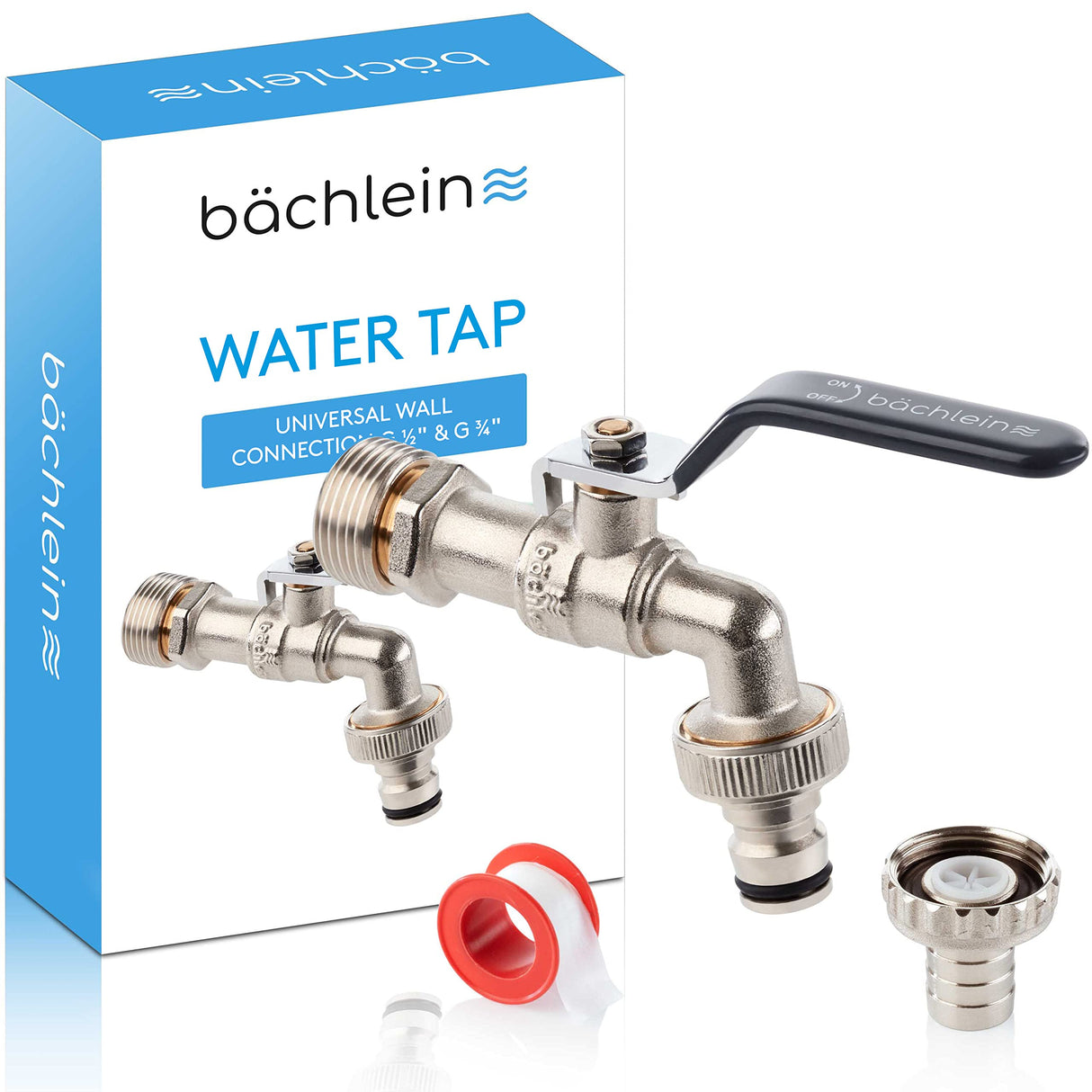 Bächlein Universal Water Tap for the Garden [Anthracite] incl. 2 Hose Connections - Noble Ball Valve with 1/2 and 3/4 Inch Connection, Outlet Tap Outside
