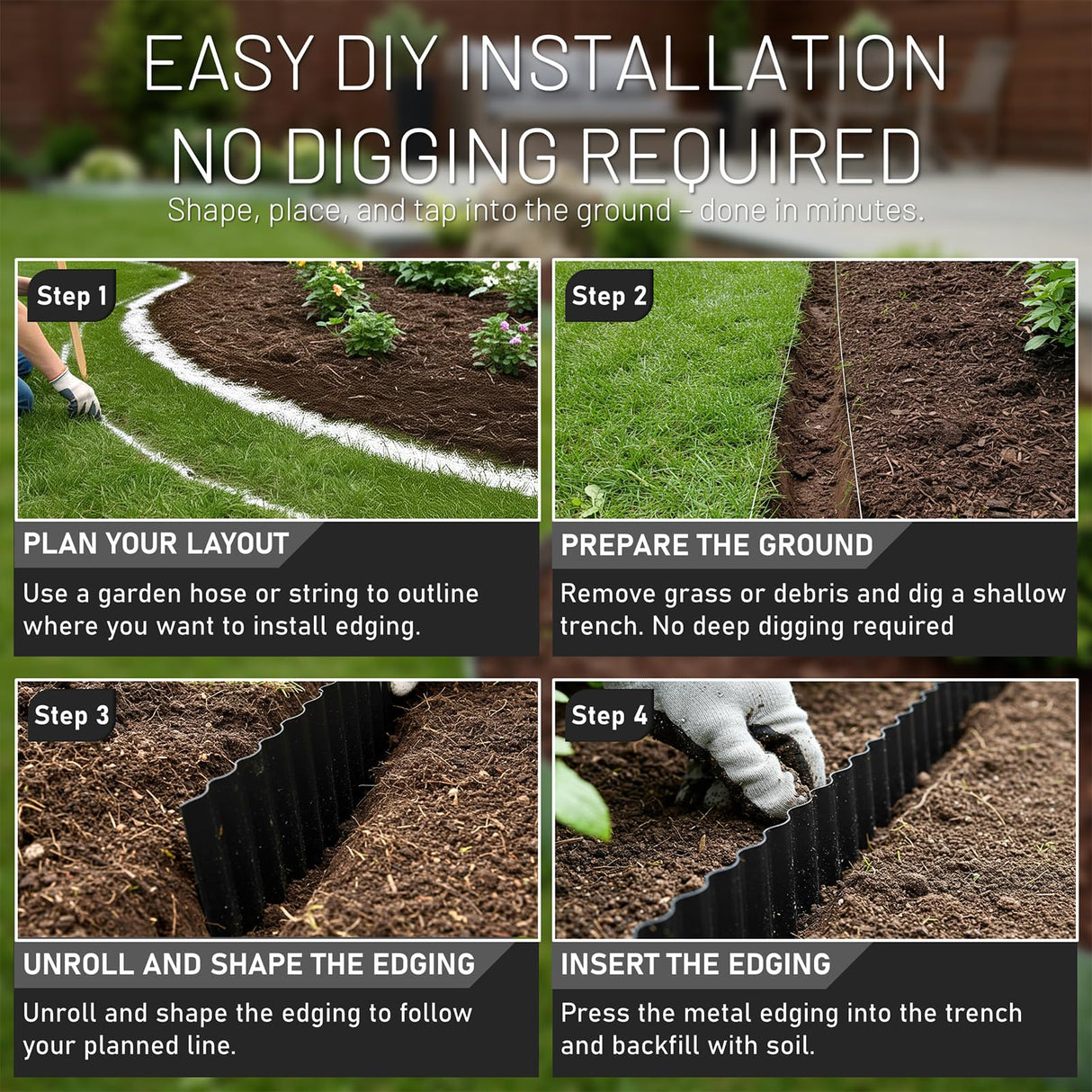 40FT x 8IN Flexible Corrugated Metal Garden Edging Roll, Rust Resistant Galvanized Steel Landscape Border, Flexible Lawn Edging for Flower Beds, Pathways & Outdoor Landscaping