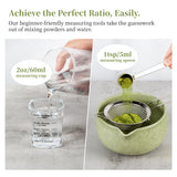 YIBO Matcha Whisk Set With Bowl, Ceramic Matcha Making Kit Includes Bamboo Whisk (Chasen), Holder Stand, Powder Starter Sifter, Scoop, Measuring Spoon & Cup Tea Tools For Ceremony (Mottled Green)