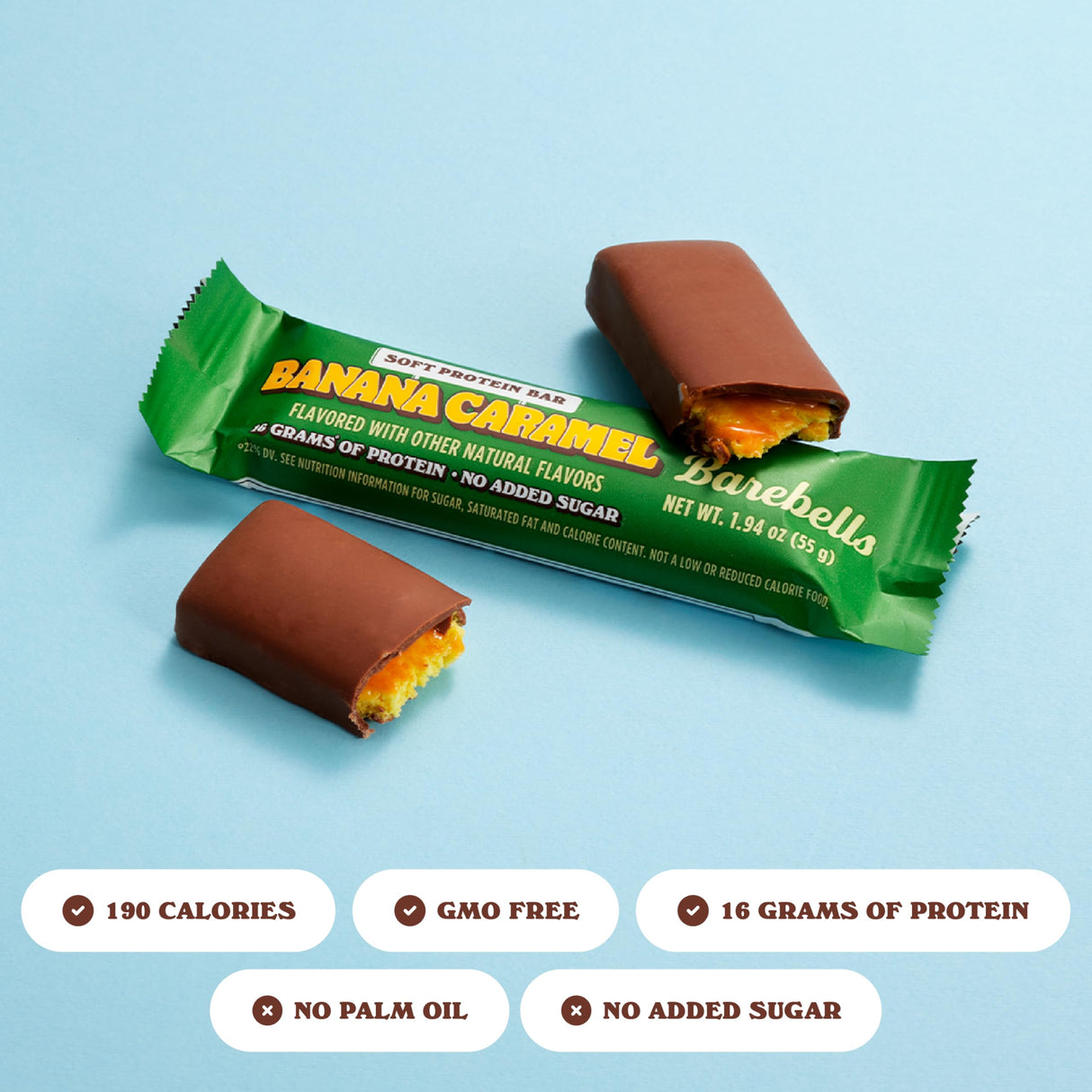Barebells Soft Protein Bars Banana Caramel - 24 Bars (2 Packs of 12) - Protein Snacks with 16g of High Protein - Fluffy Chocolate Treat with 2g of Total Sugars - Soft Protein Snack & Breakfast Bars