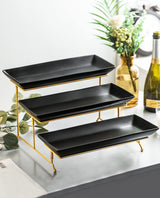 LYEOBOH 3 Tier Serving Tray Set, Tiered Serving Stand with Platters, Serving Dishes for Entertaining Halloween Christmas Party, Collapsible Sturdier Stand & 14 Inch Large Platters for Food Display