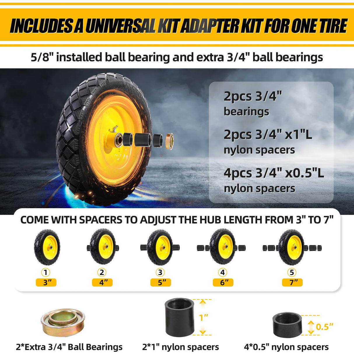 MZREXN 4.80/4.00-8" Wheelbarrow Tires, 15" Flat Free Tire and Wheel