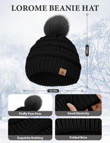 LOROME Winter Beanie Hat Scarf Gloves Set with Ear Muffs Warmer for Women