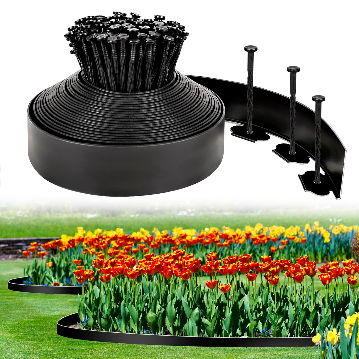 3 Inch x 50FT Garden Edging Border,Landscaping with 75pcs Spikes