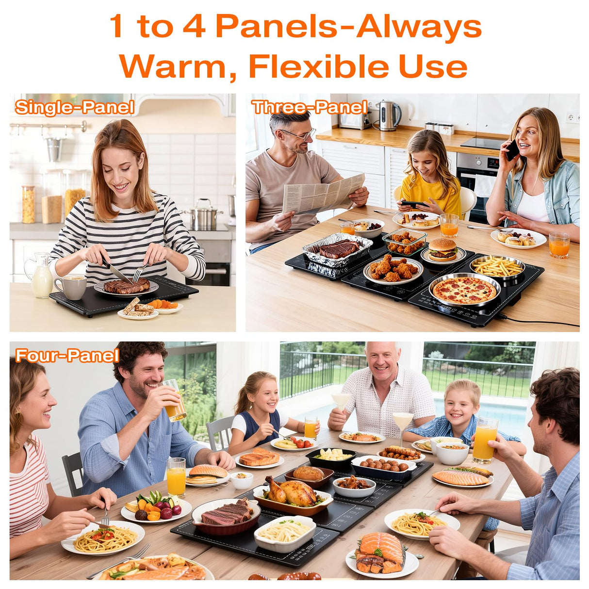 Electric Warming Tray,33"x 15" Food Warmer for Parties Buffet with 10 Temp-Settings, 4-in-1 Warming Mat for Food Built-in Thermostat and Surface Heating, Warming Tray for Parties Buffet,Gatherings