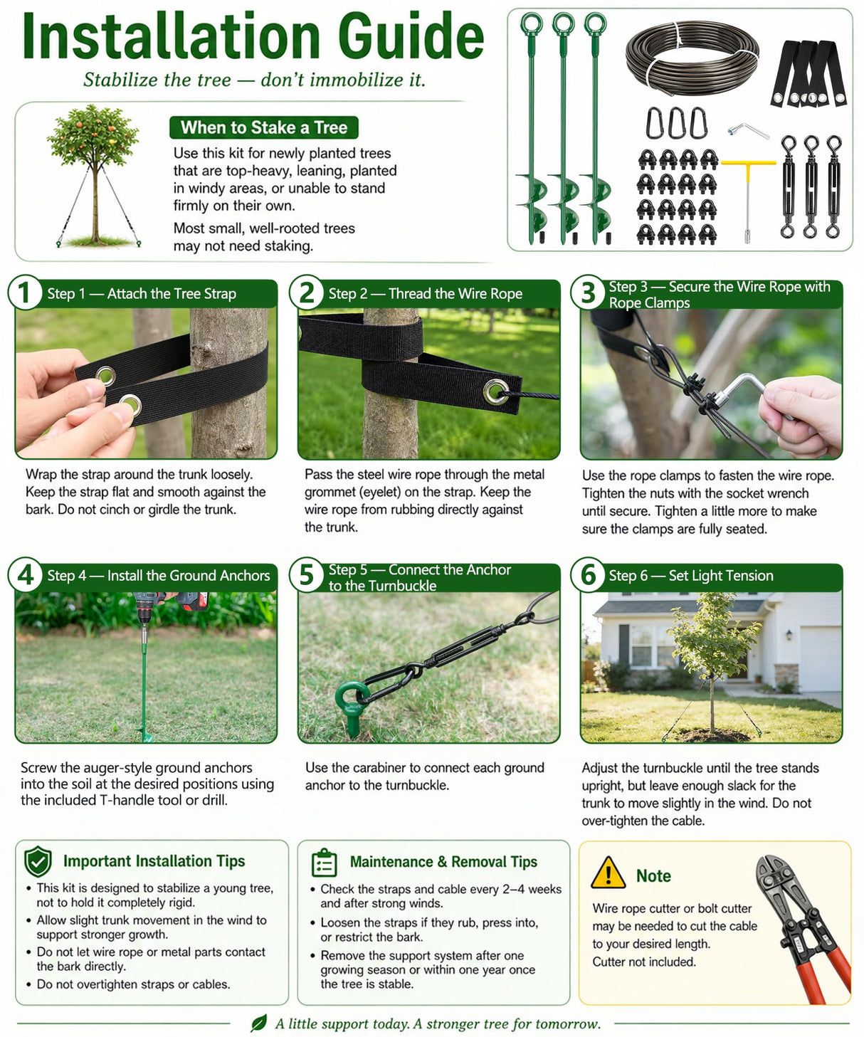 Fuuner Tree Stakes and Supports Kit, 3 Pack Spiral Tree Stakes with Straps & Turnbuckles, Tree Support Stakes for Leaning Trees and Young Trees