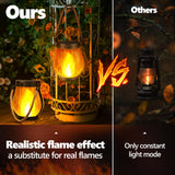 iBaycon 2 Pack Gen2 Solar Lanterns Lights, Ultra-Real Flame Garden Lights with Dual Charging USB & Solar, 2 Modes Outdoor Waterproof Hanging Lantern for Yard Home Brithday Gifts (Warm White)