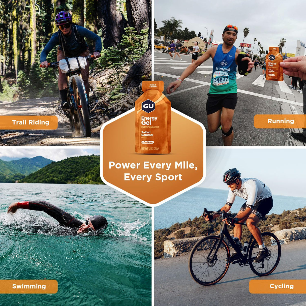 GU Energy Original Sports Nutrition Energy Gel, Vegan, Gluten-Free, Kosher, and Dairy-Free On-the-Go Energy for Any Workout, 24-Count, Salted Caramel