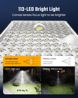 SUPERDANNY Solar Outdoor Flood Lights with 113 Bright LEDs, Motion Sensor Dusk to Dawn Outside Flood Lights with 16ft Cable IP65 Waterproof, Security Light for Garden Barn Porch 4 Pack