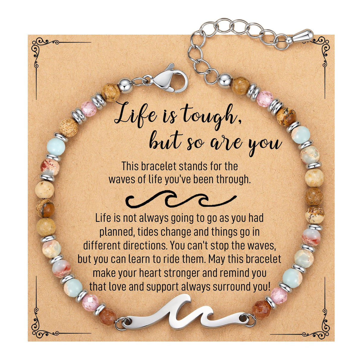 Inspirational Gifts for Women, Wave Bracelets Friendship Gifts Women Birthday Best Friend Graduation Breast Cancer Survivor Care Get Well Divorce Sympathy Life Is Tough Easter Stocking Stuffers