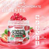 Creatine Monohydrate Chews Complex 6400mg for Men & Women -Advanced Formula W/L-Taurine + Vitamin B12, Sugar Free Chewable Supplement,60 Strawberry Softchews