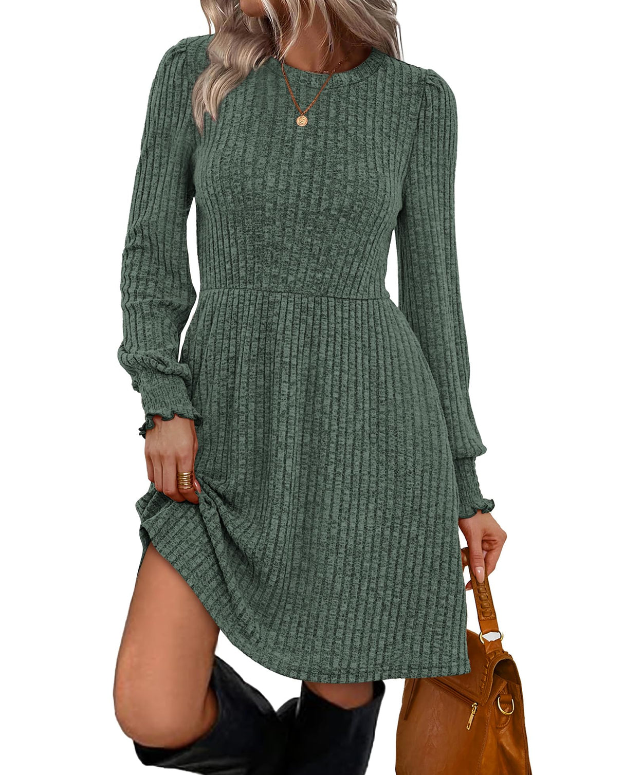 Sampeel Sweater Dress for Women Fashion Christmas Fall Dresses 2025 Cowboy Chic Casual Teacher Outfits Green M