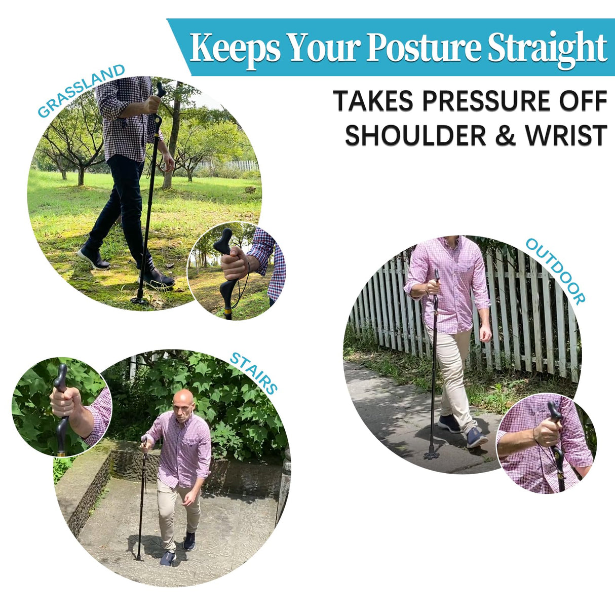 Honmido Walking Cane Foldable for Men & Women Seniors for Balance,Self Standing Folding Cane,Height Adjustable Anti-Slip Lightweight Alloy Walking Stick Collapsable for Travel Mobility Aid (Black)