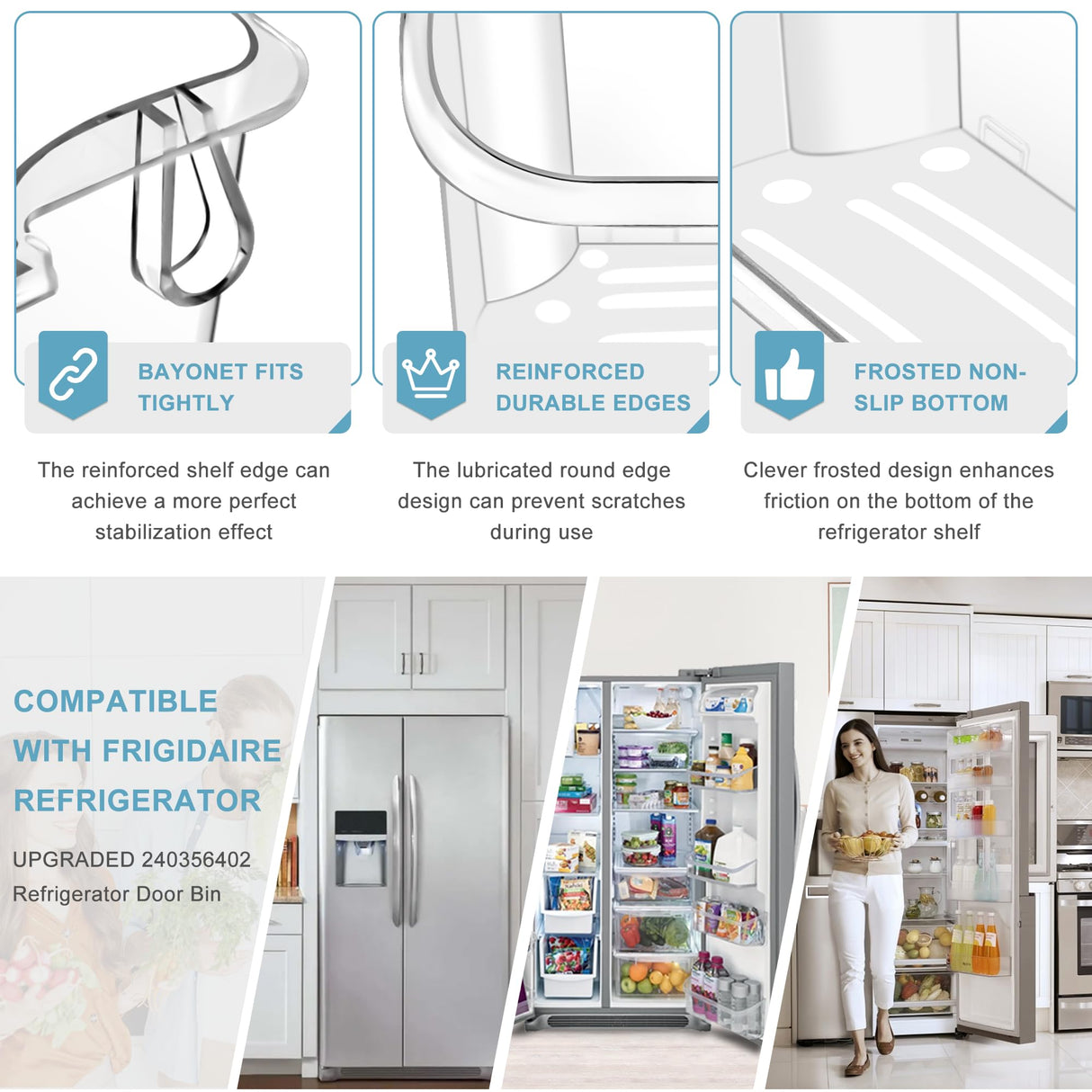 2 PACK Upgraded 240356402 Refrigerator Door Bin Replacement for Frigi.daire Refrigerator Door Shelf Parts LFSS2612TF0 LFSS2612TE0 FFSS2615TE0 Door Shelf Shelves By AMI PARTS (Length 15.38")