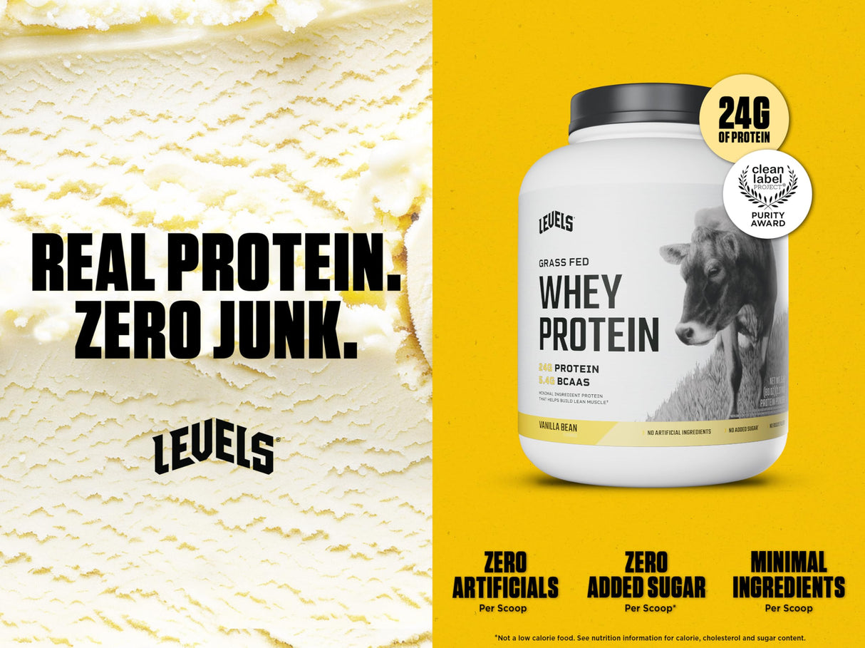 Levels Grass Fed Whey Protein Powder, No Artificials, 24G of Protein, Vanilla Bean, 5LB